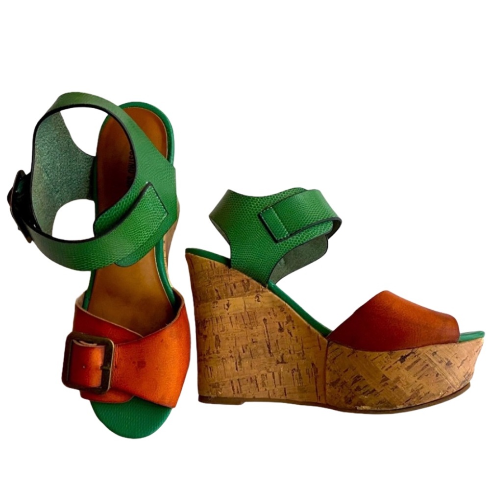 Mossimo Wedge Platform Green/Coniac Sandals Size 6